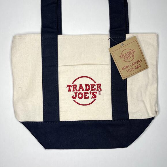 LOT Set of 2 — Trader Joe’s Grocery Canvas MINI Tote Bag — Blue + Green NWT! NEW - Picture 7 of 11